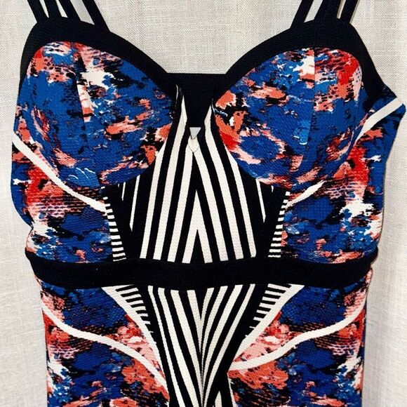 Material Girl Womens Babydoll Bustier Dress Size XL Blue Abstract Strappy Y2K - Picture 2 of 16